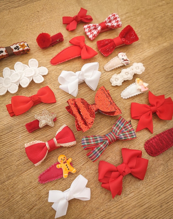 Christmas Hair Bows, Festive Hair Clips, Red Bows, Christmas Hair Accessories, Toddler Bows, Baby Hair Clip, Stocking Fillers, Girls Bows
