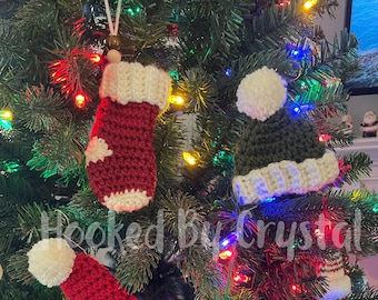 Christmas Ornaments - Crochet Christmas Ornaments - Stocking - Santa Hat - Gnome - Stocking Hat - Hat - Crochet Stocking - Crochet Gnome