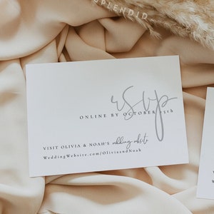 Modello di biglietto RSVP per matrimonio, modello di biglietto RSVP per matrimonio moderno e minimalista online, biglietto di allegato RSVP per sito web di matrimonio - Olivia