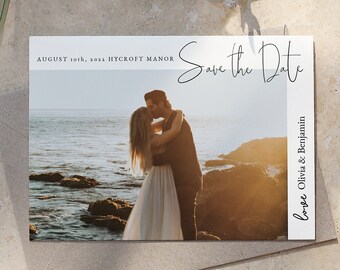 Modern Minimal Save the Date Card Template, Editable Photo Save the Date Template, Printable Save the Date - Olivia