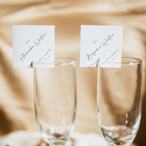 Sjabloon borrelglas, plaatskaartjes champagne voor bruiloft, plaatskaartjes, elegante naamkaartjes voor champagneglasgunsten - Celine