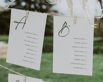 Modern Wedding Seating Chart Card Template, Alphabetical Seating Chart, Guest Seating Map Cards, Elegant Table Seating Card - Celine