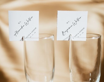 Wedding Champagne Place Card Template: Shot Glass and Bubbly Name Setting (Digital) - Celine