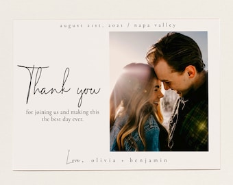 Neutral Thank You Card Template, Modern Wedding Thank You Card, Printable Photo Thank You Card Template, Wedding Photo Card Template - Kyra