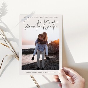 Modèle de carte « Save the Date » moderne, carte postale « Save the Date » avec photo, faire-part de mariage imprimable modifiable « Save the Date » - Kyra