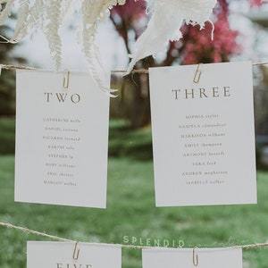 Plantilla de tarjetas de asientos para bodas en oro, tarjetas de asientos minimalistas y elegantes, asientos en oro rosa para bodas, tarjetas de mesa para bodas - Sienna