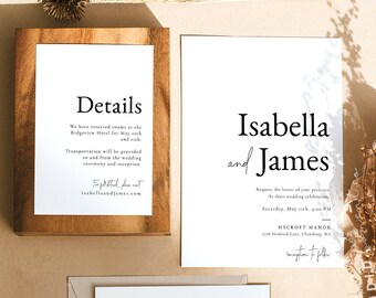 Simple Modern and Elegant Wedding Invitation Suite, Editable Printable Wedding Invitation Template, Elegant Invitation Set - Isabella