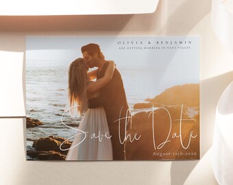 Simple Save the Date Template, Photo Save the Date Card, Wedding Date Announcement, Printable Save the Date Photo Postcard Template - Olivia