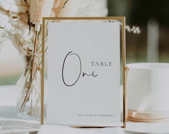 Minimal Wedding Table Numbers Template, Printable Table Numbers, Calligraphy Table Numbers Card, Modern Wedding Table Numbers - Olivia