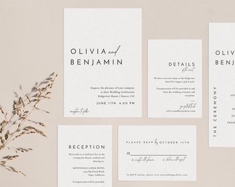 Minimal Wedding Invitation Suite Template, Printable Minimalist Wedding Invitation Set, Editable Wedding Template Instant Download - Liv