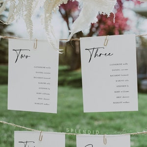 Plantillas de tarjetas de asientos para bodas modernas, tarjetas de asientos para mesas de bodas, tarjetas de asientos en blanco y negro, tarjetas de asientos elegantes y simples - Celine