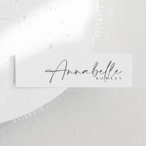 This slender, skinny, name card features your guests' names in an elegant font. Change the background, color and font to suit your event. Can be printed at home or print shop on cardstock paper.