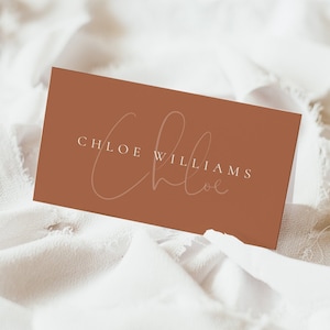 Terracotta Wedding Place Cards Template, Editable Printable Burnt Orange Wedding Place Cards, Modern Bohemian Name Cards  - Isla