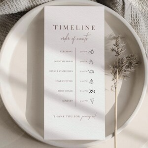 Kaartsjabloon boho-bruiloft tijdlijn, kaart bruiloft volgorde van gebeurtenissen, kaart bruiloft reisplan, kaart evenementenschema, receptiekaart - Hannah