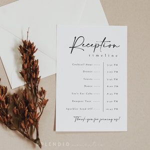 Modern Wedding Reception Timeline Card Template with Optional Icons (Digital Download) - Celine