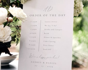 Placa com Cronograma de Casamento, Ordem dos Eventos, Itinerário de Casamento, Placa para Recepção - Audrey