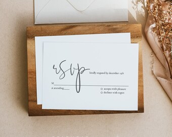 Sjabloon bruiloft RSVP-kaart: minimalistische bijsluitkaart uitnodiging (digitale download) - Olivia