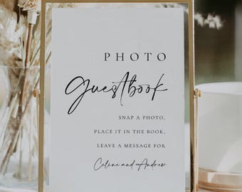 Modern Wedding Photo Guestbook Sign Template, Luxury Guest Book Sign - Celine