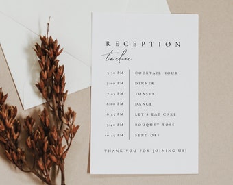 Wedding Timeline Card Template, Order of Events Card, Printable Reception Agenda, Minimalist Timeline Card, Modern Timeline Sign - Audrey