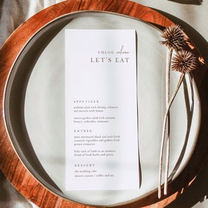 Modèle de Menu de mariage bohème, modèle de menu personnalisé, menu de mariage bohème, menu de mariage imprimable avec modèle de nom d'invité - Hannah