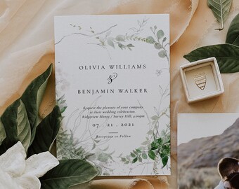 Boho Wedding Invitation, Greenery Wedding Invitation Template Download, Green Wedding Invitation, Garden Wedding Invitation - Lily