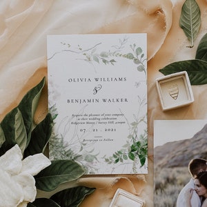 Boho Wedding Invitation, Greenery Wedding Invitation Template Download, Green Wedding Invitation, Garden Wedding Invitation - Lily