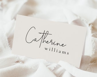 Neutral Tented Wedding Place Cards Template, Printable Off White Tented Place Cards Template, Simple Beige Wedding Name Cards - Kyra