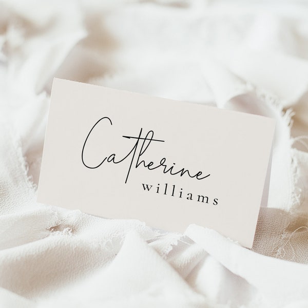 Neutral Tented Wedding Place Cards Template, Printable Off White Tented Place Cards Template, Simple Beige Wedding Name Cards - Kyra