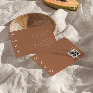 RSVP Card Template, Terracotta Wedding RSVP Card, Wedding Response QR Code, Wedding Enclosure Card Website Reply - Sienna