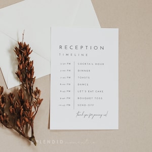 Plantilla de tarjeta de cronograma de itinerario de boda moderno, cronograma minimalista, cronograma de boda, orden de eventos, tarjeta de cronograma de recepción - Liv