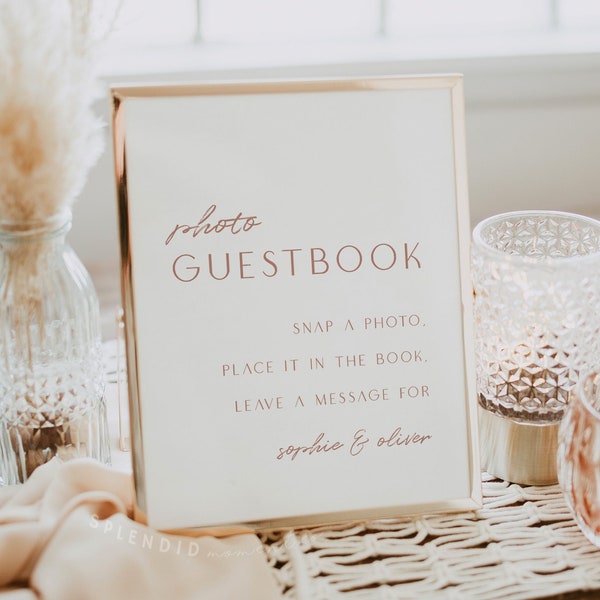 Modern Photo Guestbook Sign Template, Bridal Shower Guestbook, Dusty Rose Photo Guestbook, Wedding Guest Book, Snap a Photo Sign - Naomi