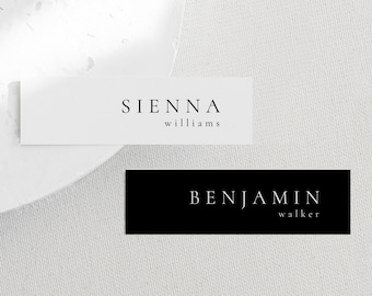 Modern Wedding Slim Place Card Template, Guest Name Tags, Printable Slim Place Cards, Skinny Name Cards, DIY Event Name Tags - Sienna Black