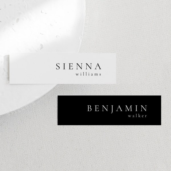 Modern Wedding Slim Place Card Template, Guest Name Tags, Printable Slim Place Cards, Skinny Name Cards, DIY Event Name Tags - Sienna Black