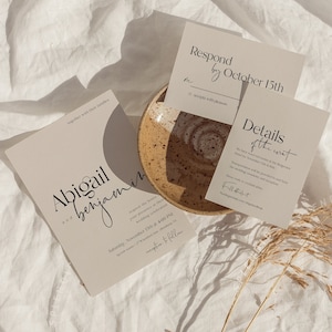 Minimalist Wedding Invitation Suite Template: Neutral Off-White and Modern (Digital) - Abigail