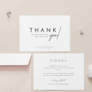 Minimalistische Dankeskarten-Vorlage, personalisierte Dankeskarte, Hochzeit Dankeschön flach, gefaltet danke für Brautdusche Hochzeit - Liv