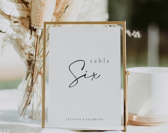 Wedding Table Numbers Sign Template, Printable Table Numbers Download, Black and White Modern Table Numbers Instant Download - Celine