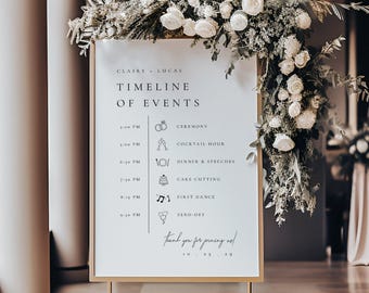 Wedding Timeline Sign Foam Board, Order of Events, Printed Wedding Reception Sign - Claire