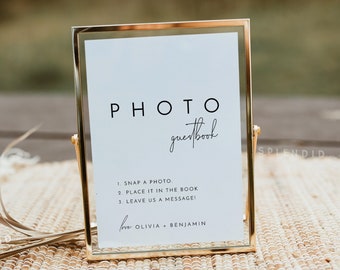 Editable Photo Guestbook Sign Template, Printable Minimalist Photo Guest Book Sign Template for Wedding Table in Multiple Sizes - Liv