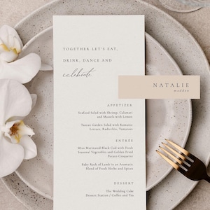 Minimalistische bruiloftsmenusjabloon, menukaart laten vieren, bewerkbaar offertemenu, modern bruiloftsmenu, dinermenu receptie - Audrey