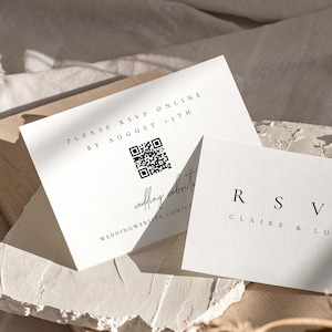 Moderne Hochzeit QR-Code Kartenvorlage, Hochzeit Online Einladen, Antwortkarte Hochzeit, Antwortkarte - Claire