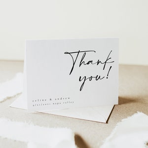 Plantilla de tarjeta de agradecimiento minimalista, tarjeta de agradecimiento de boda en cursiva sencilla, tarjeta de agradecimiento de boda imprimible, descarga instantánea Gracias - Celine
