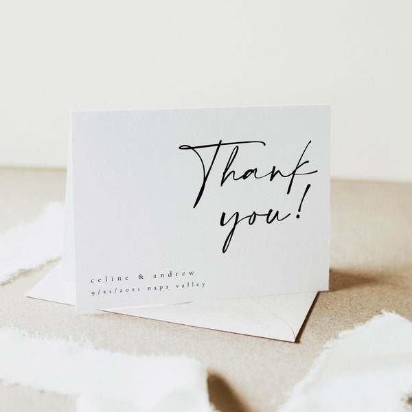 Minimal Thank You Card Template, Simple Cursive Wedding Thank You, Printable Wedding Thank You Card, Instant Download Thank You - Celine