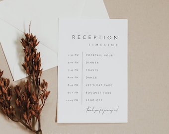Minimalist Wedding Timeline Card Template, Event Timeline Card, Reception Wedding Itinerary Template, Printable Timeline Card - Liv