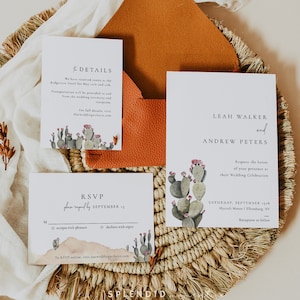 Suite di inviti per matrimonio Boho, inviti per matrimonio Cactus, modello di invito stampabile per il deserto, set di inviti per matrimonio Cactus - Leah