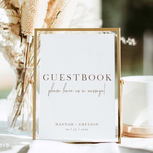 Modern Wedding Guestbook Sign Template, Printable Editable Table-top Bohemian Brown Sign Our Guestbook Wedding Sign - Hannah