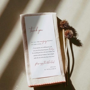 Hochzeit Dankeskarte Vorlage, Moderne Dankeschön Tischkarte, Dankeschön Menükarte, Hochzeitsfeier Tischkarte, Minimal Dankeschön - Jules