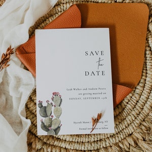 Carte réservez la date cactus, modèle réservez la date du désert, modèle de mariage cactus, réservez la date bohème, modèle de mariage modifiable - Leah