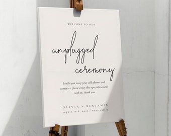 Minimalist Unplugged Ceremony Sign Template, Modern and Minimal Neutral Off-White Simple Unplugged Ceremony Sign for Wedding - Kyra