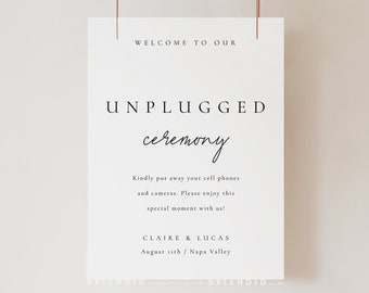 Elegant Unplugged Wedding Ceremony Template, Modern Unplugged Sign, Electronics Off Sign, Minimal Unplugged Sign, No Phones Sign - Claire