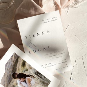 Plantilla de invitación de boda moderna, invitación de boda minimalista, invitación editable para invitados de boda, tarjeta de boda minimalista - Sienna Black